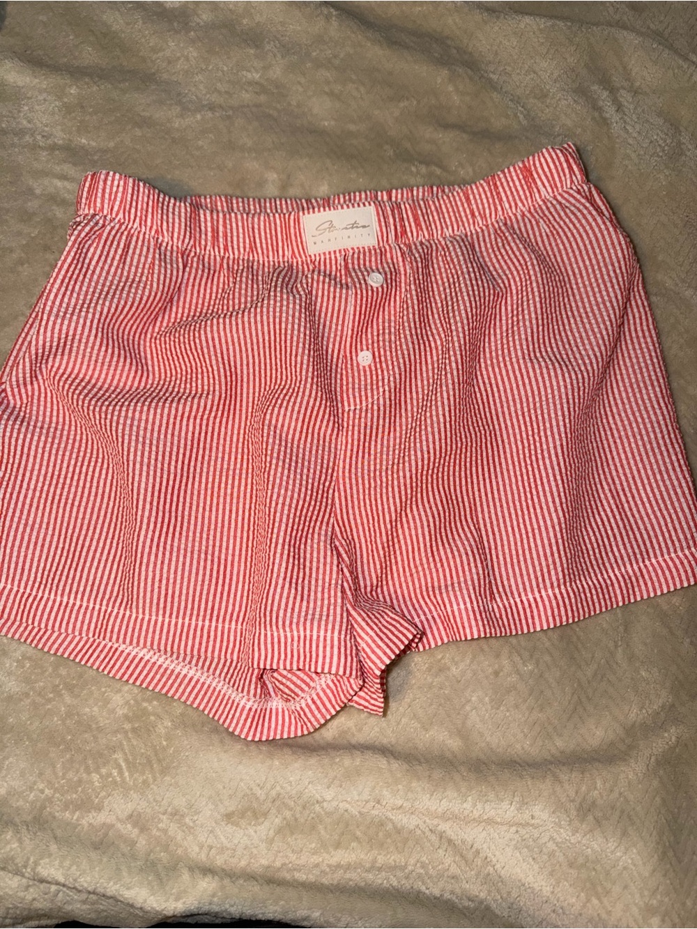 Red and white striped women's  Shorts - Elastic Waist